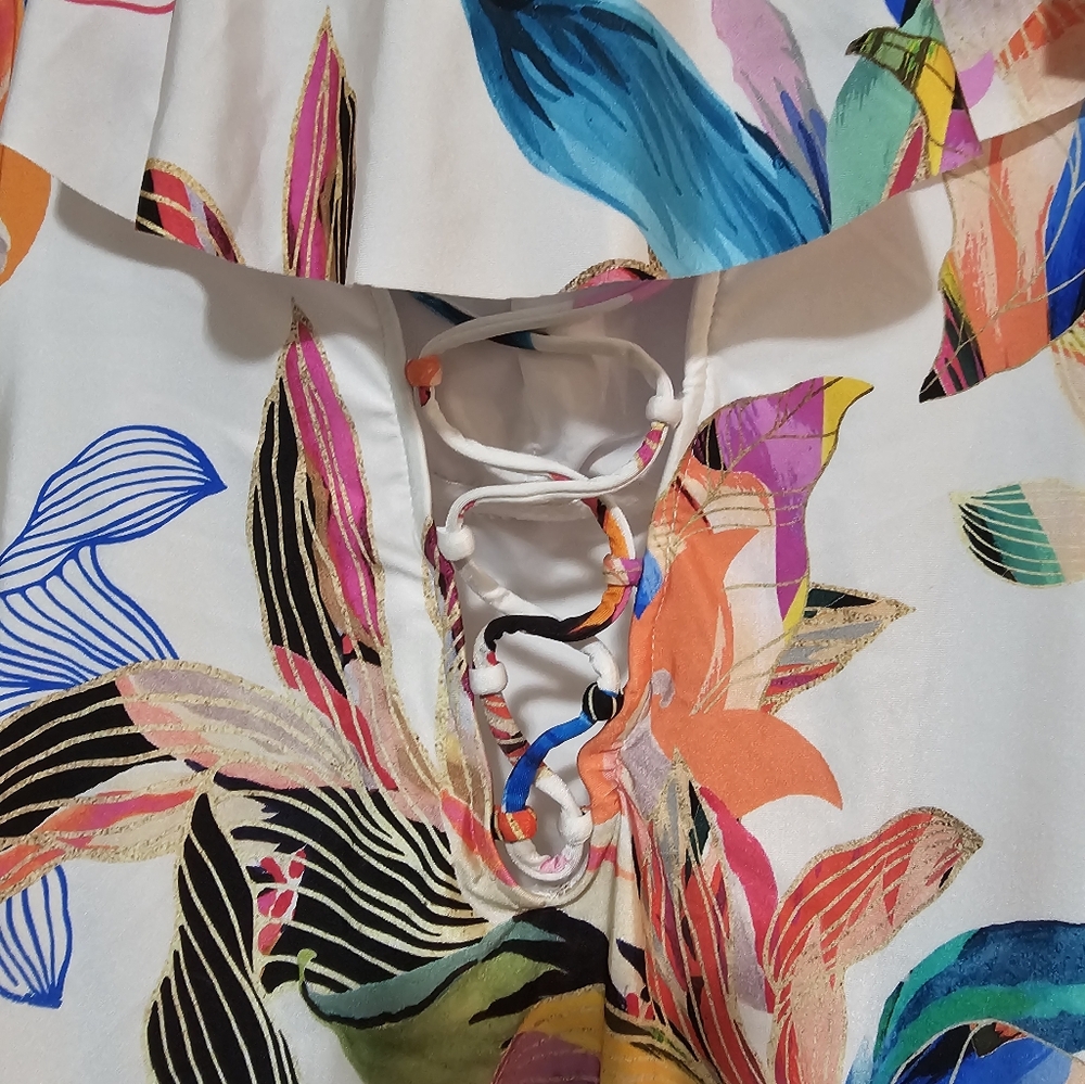 La Blanca One Piece Swimsuit - Women's Size 12 NWT Ruffle Floral Tropical Pool - Picture 14 of 16
